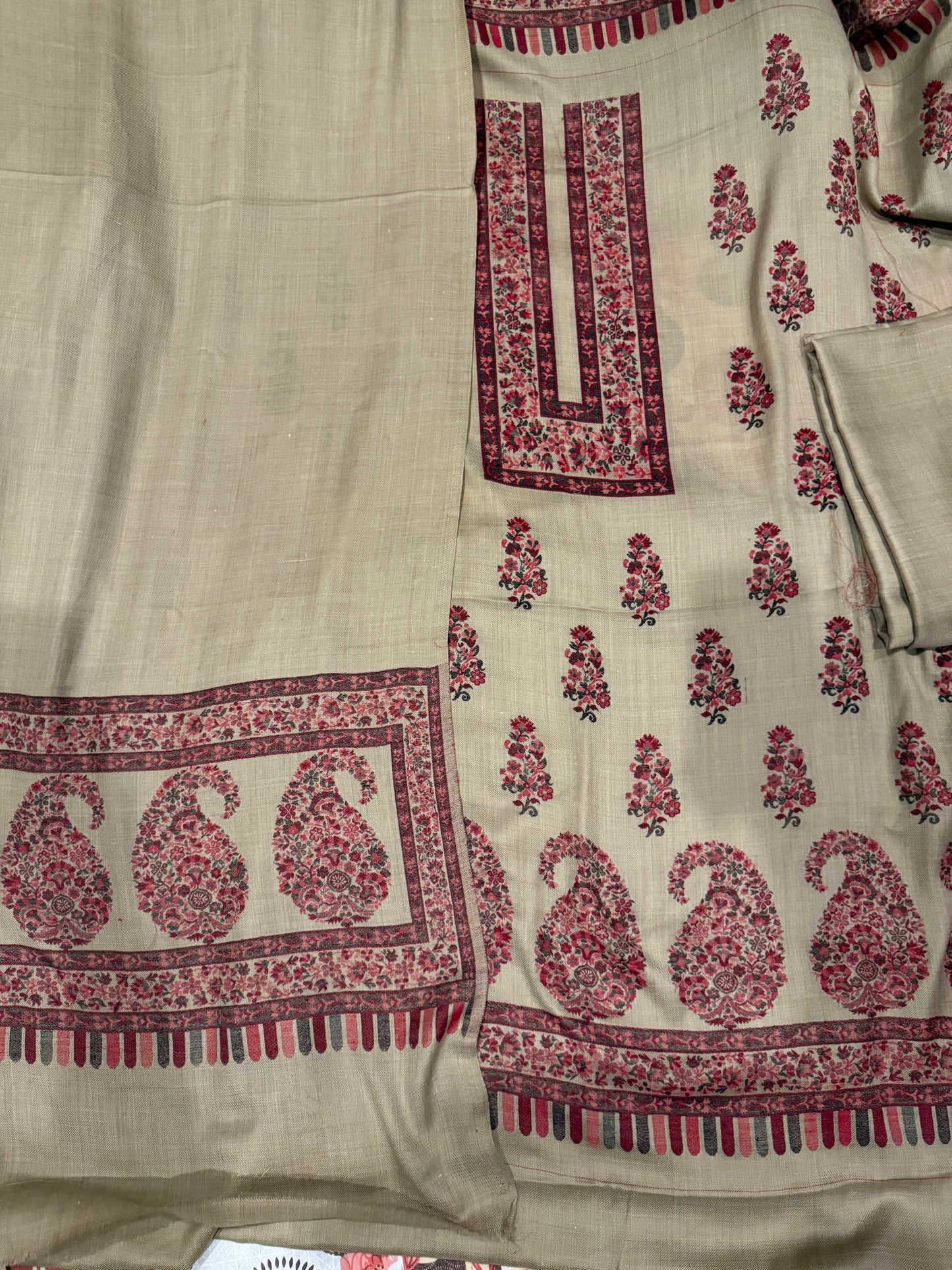 3PC Pashmina Kaani Unstitched Suit (camel skin)