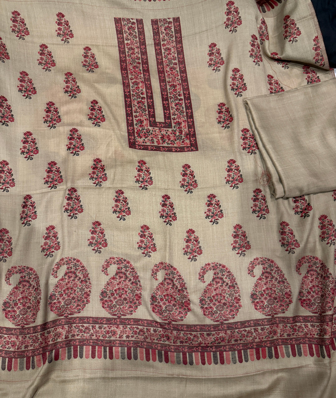 3PC Pashmina Kaani Unstitched Suit (camel skin)