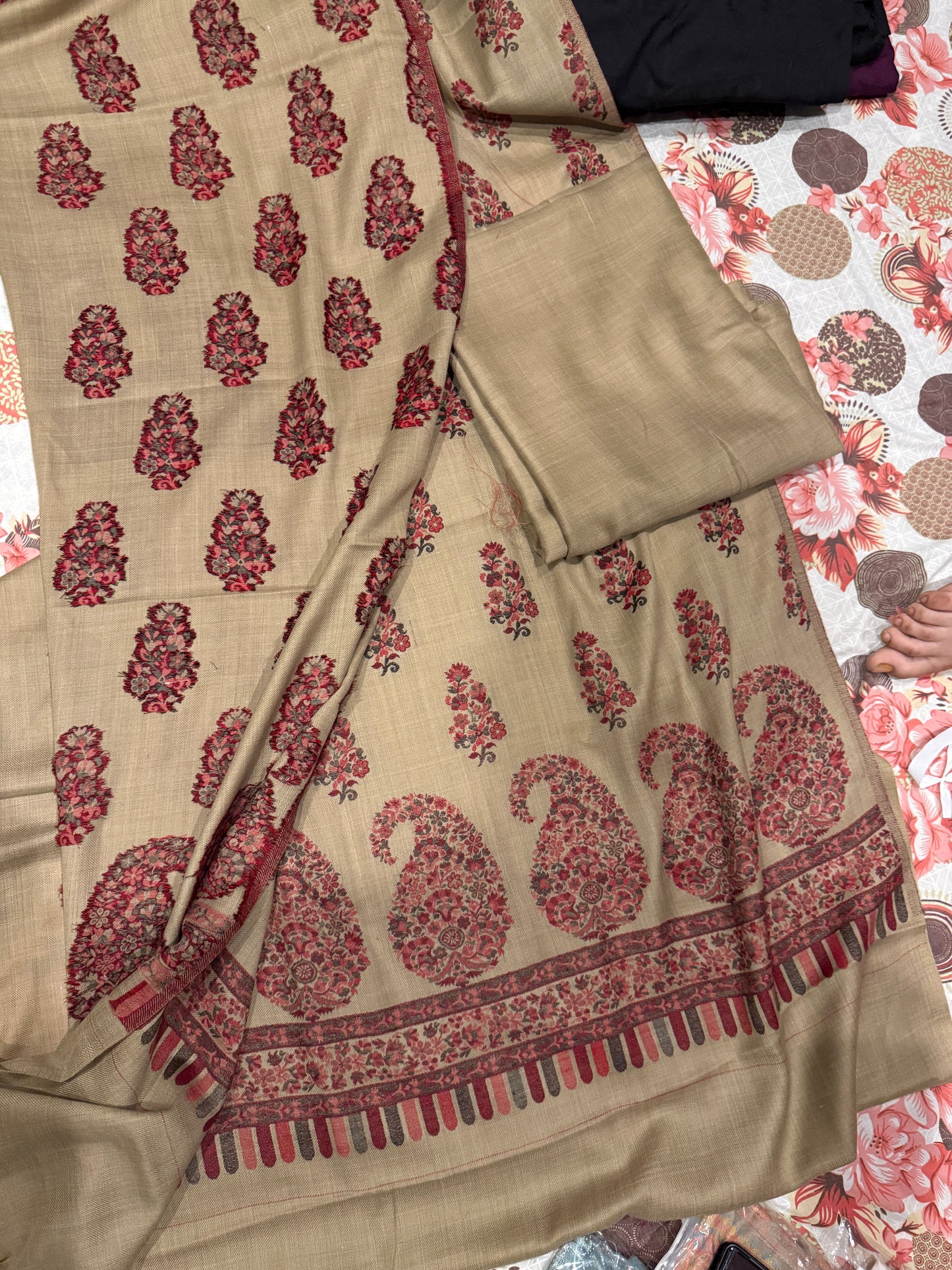 3PC Pashmina Kaani Unstitched Suit (camel skin)