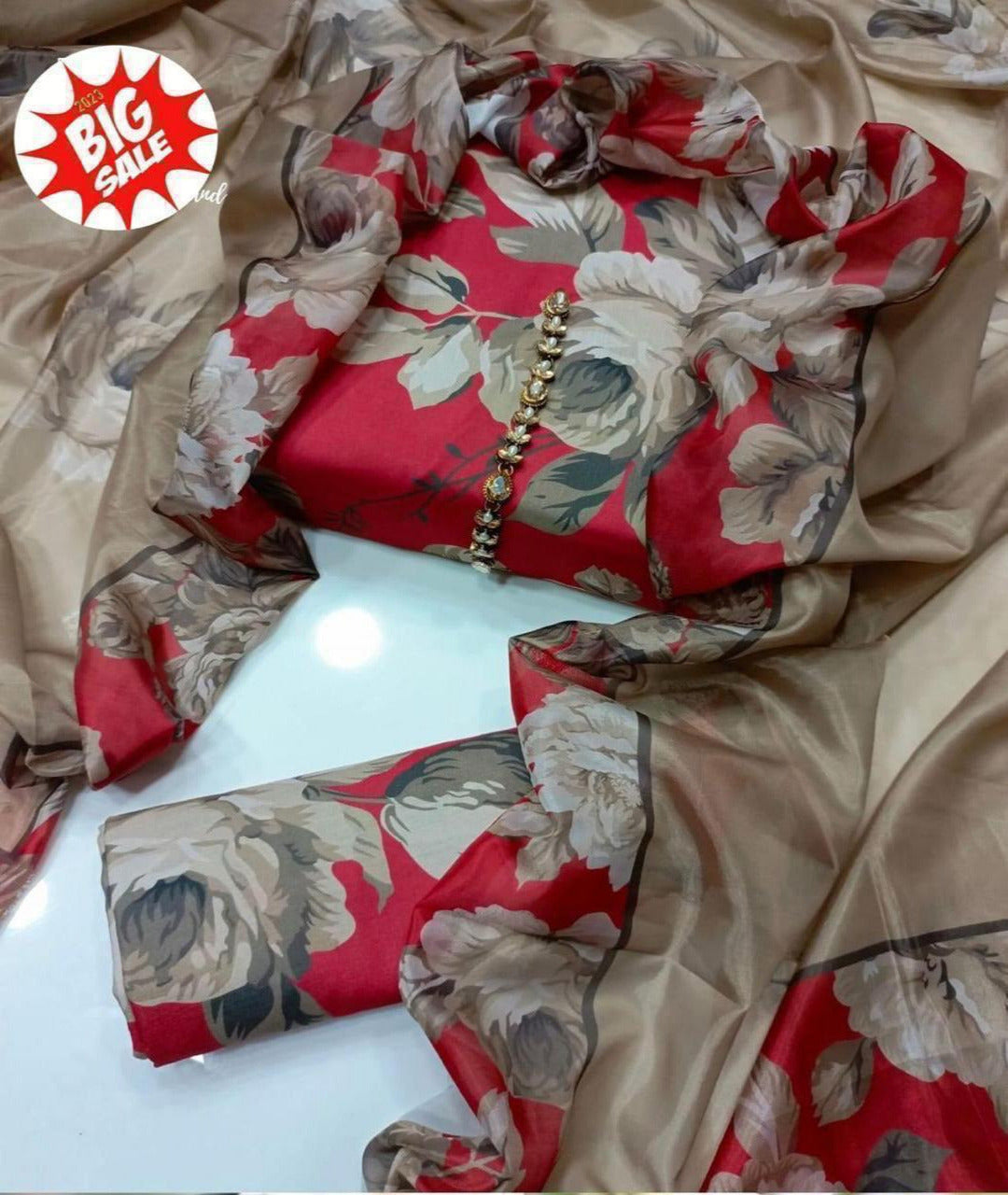 Swiss Lawn 3PC(Red Floral)