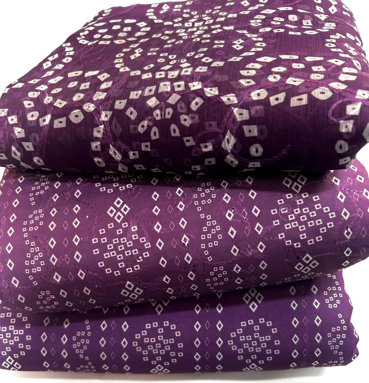 Swiss Lawn Chicken kari 3PC (Chundri Purple)