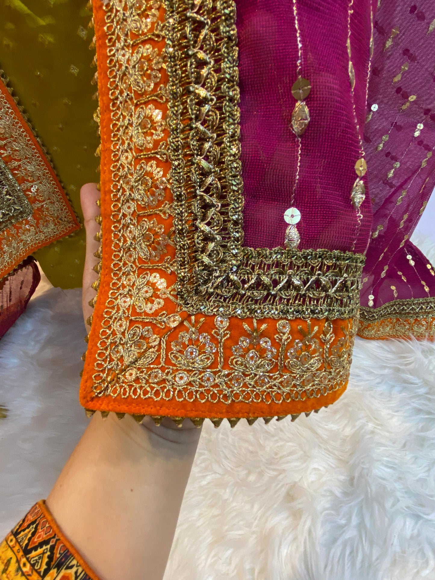 Fancy Banarsi 3 pc suit (Mehndi)