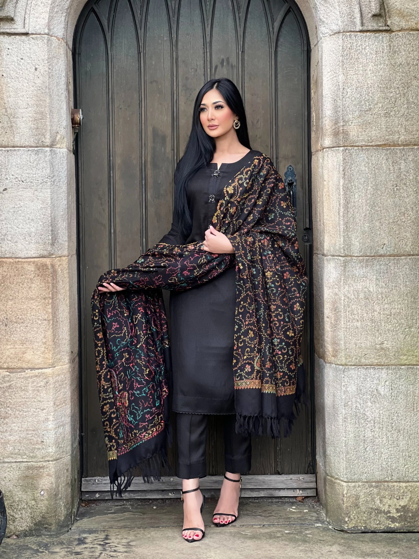 3PC Pashmina Unstitched Suit (Black)