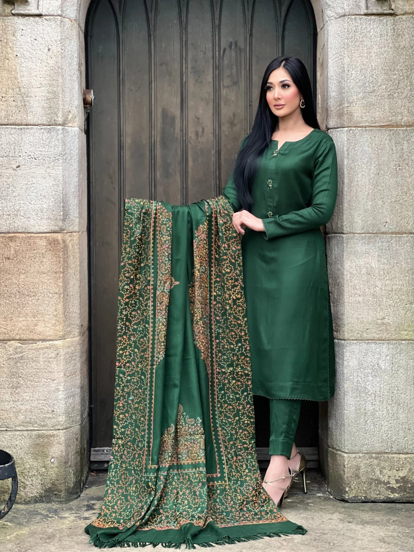 3PC Pashmina Unstitched Suit (Green)