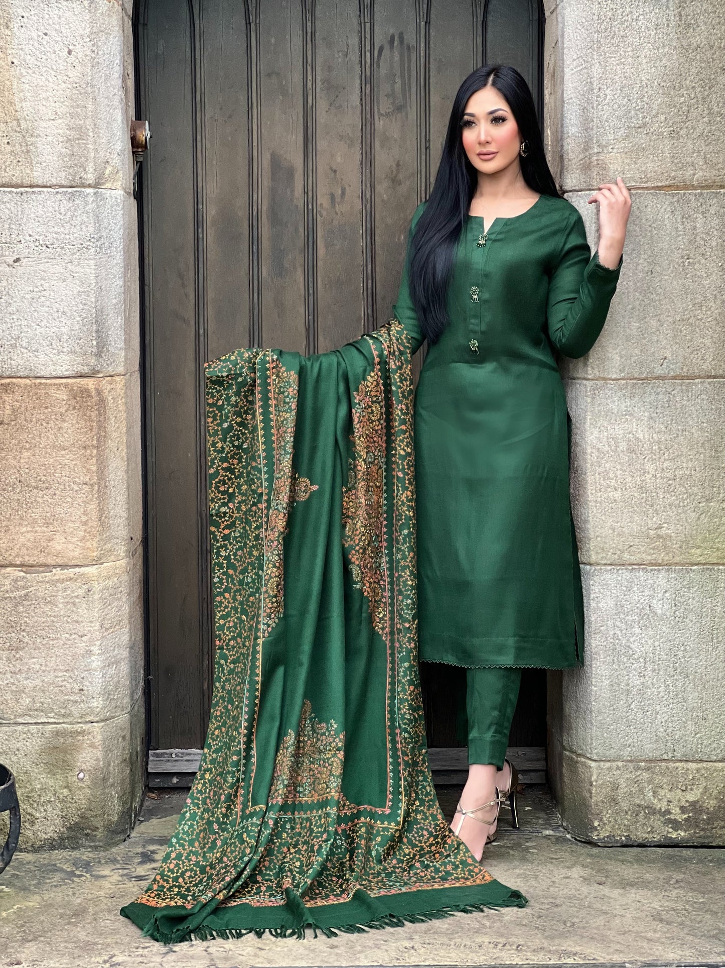 3PC Pashmina Unstitched Suit (Green)