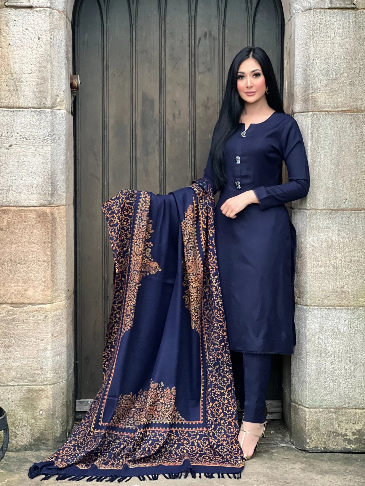 3PC Pashmina Unstitched Suit (Blue)