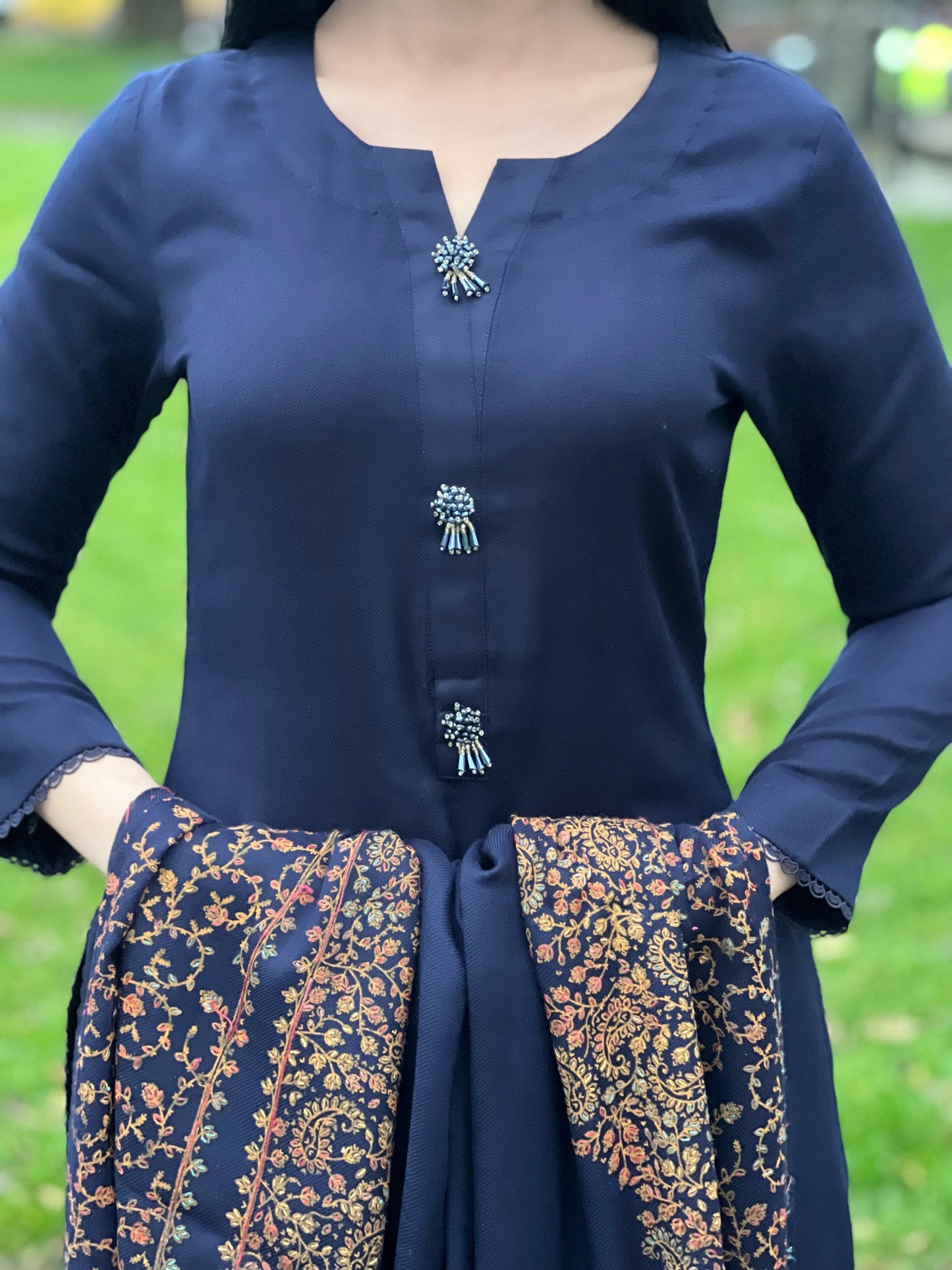 3PC Pashmina Unstitched Suit (Blue)