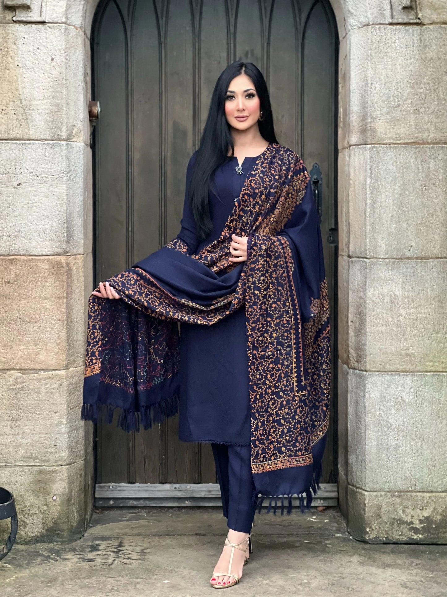 3PC Pashmina Unstitched Suit (Blue)
