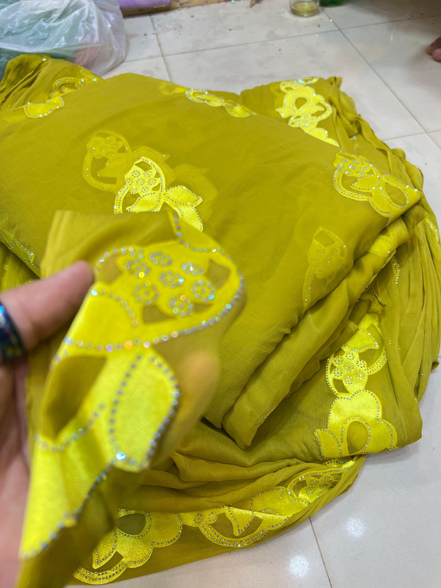 Chiffon velvet applic work 3pc