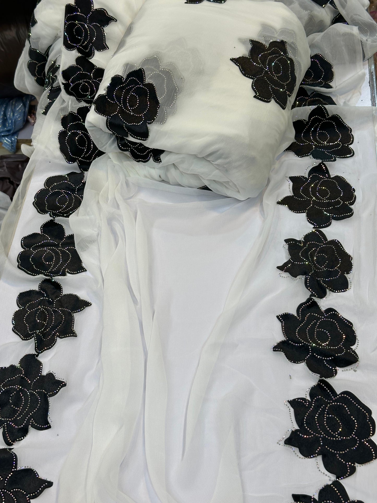Chiffon velvet applic work 3pc
