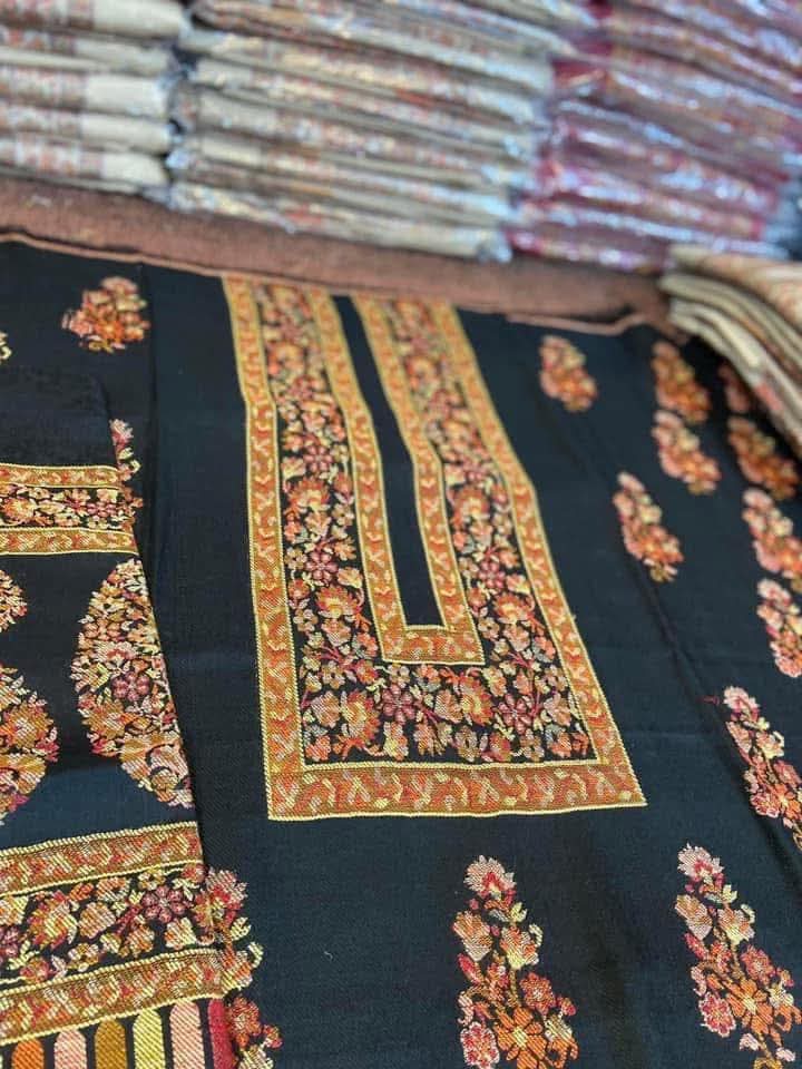 3PC Pashmina Kaani Unstitched Suit (Black)