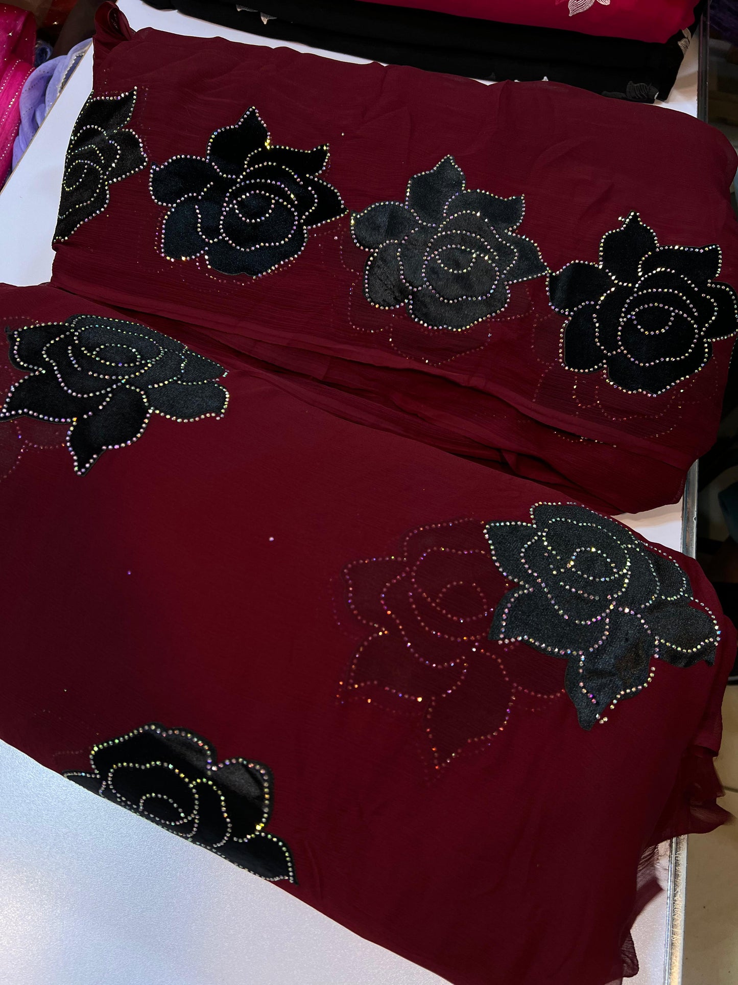 Chiffon velvet applic work 3pc