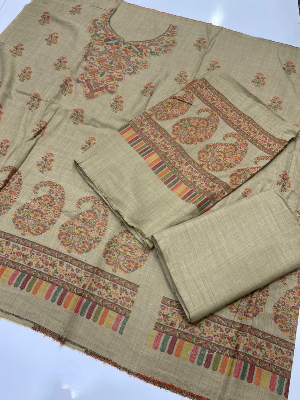3PC Pashmina Kaani Unstitched Suit (Dark skin)