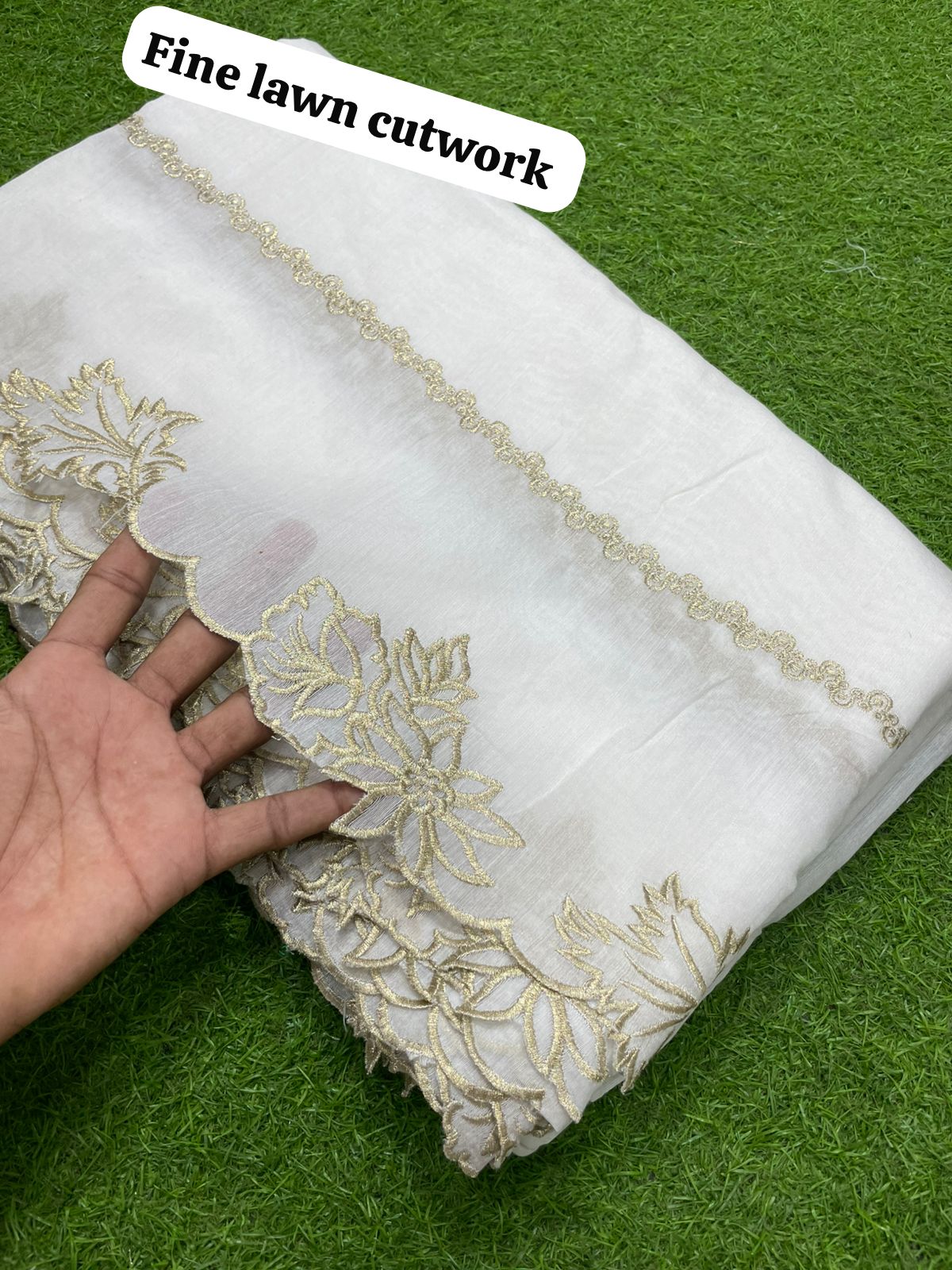 Voile Lawn White On Golden zari