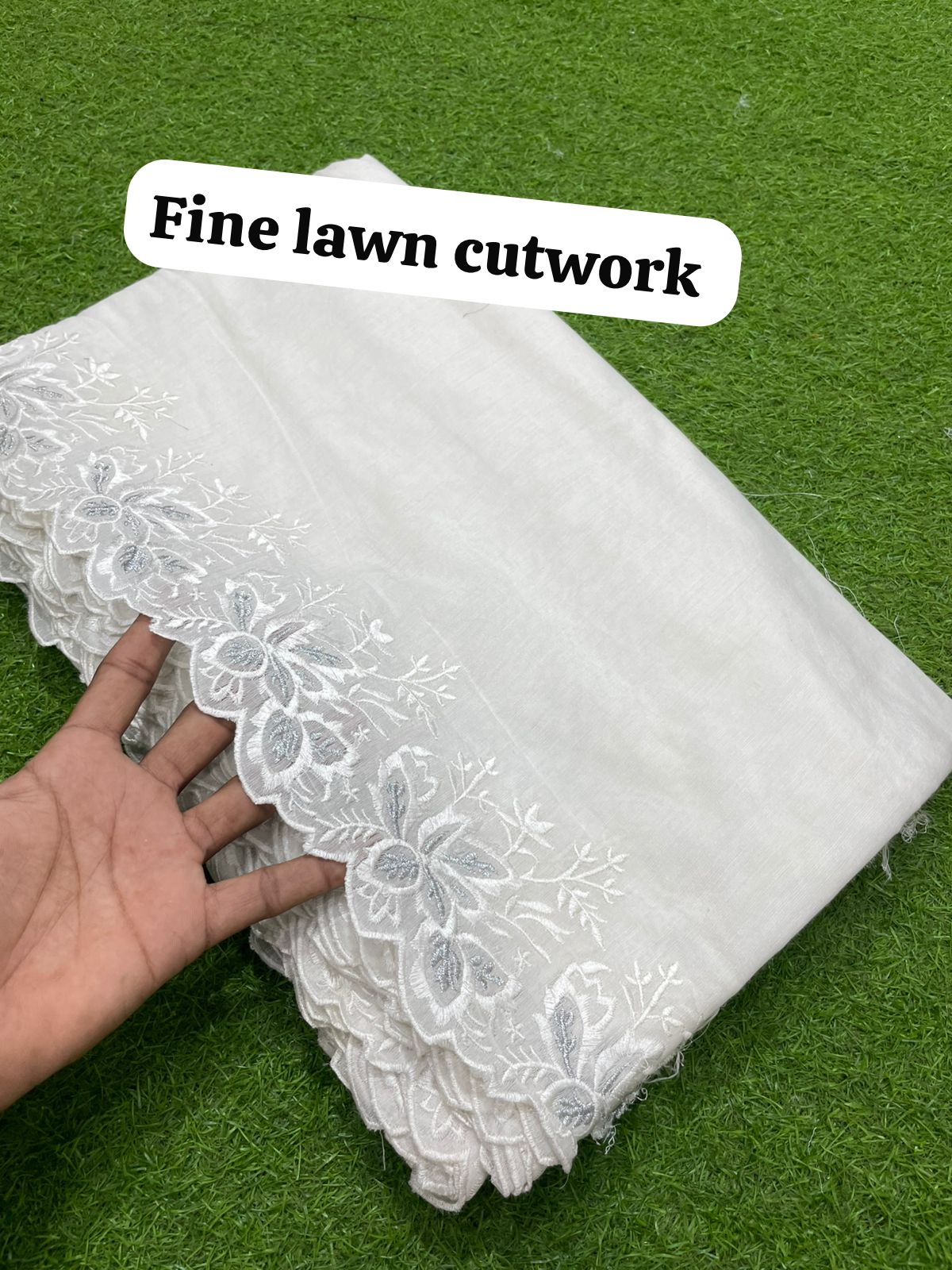 Voile Lawn White On silver zari