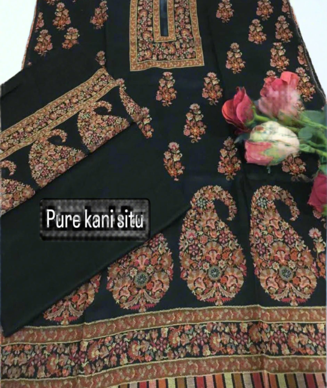 3PC Pashmina Kaani Unstitched Suit (Black)