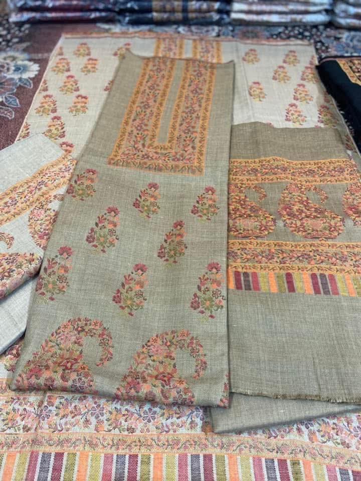 3PC Pashmina Kaani Unstitched Suit (Skin grey)