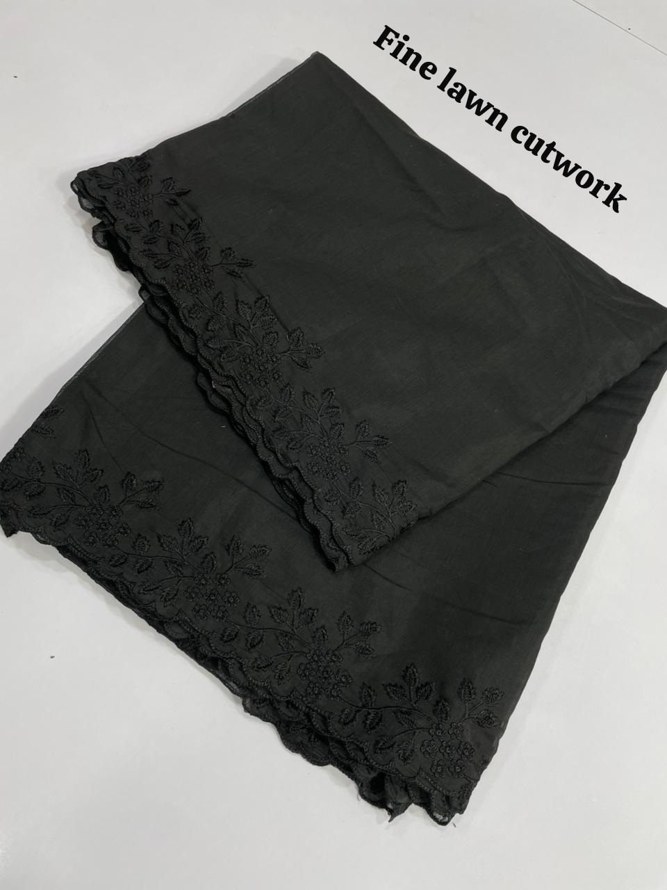 Fine Lawn Dupatta Black on Black Sunflower