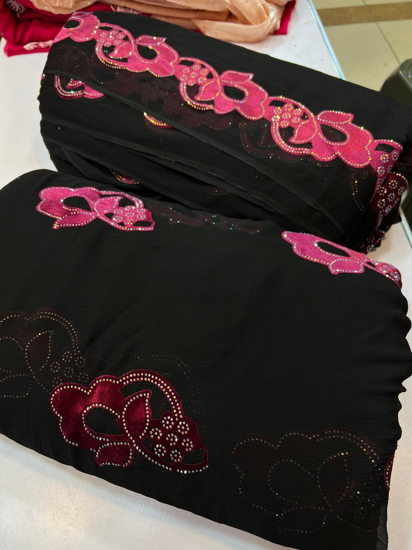 Chiffon velvet applic work 3pc