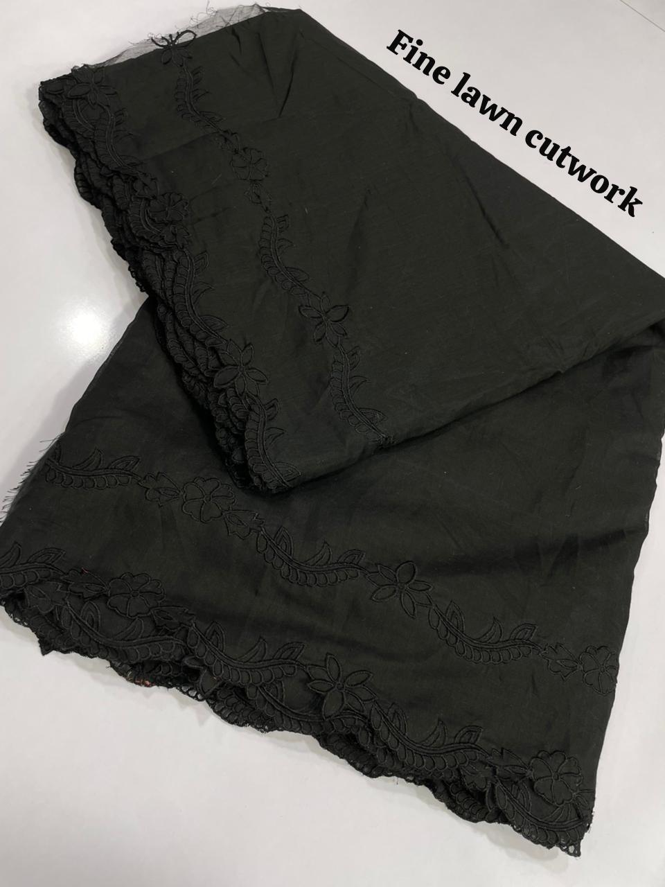 Voile Lawn Black on Black Double Borders