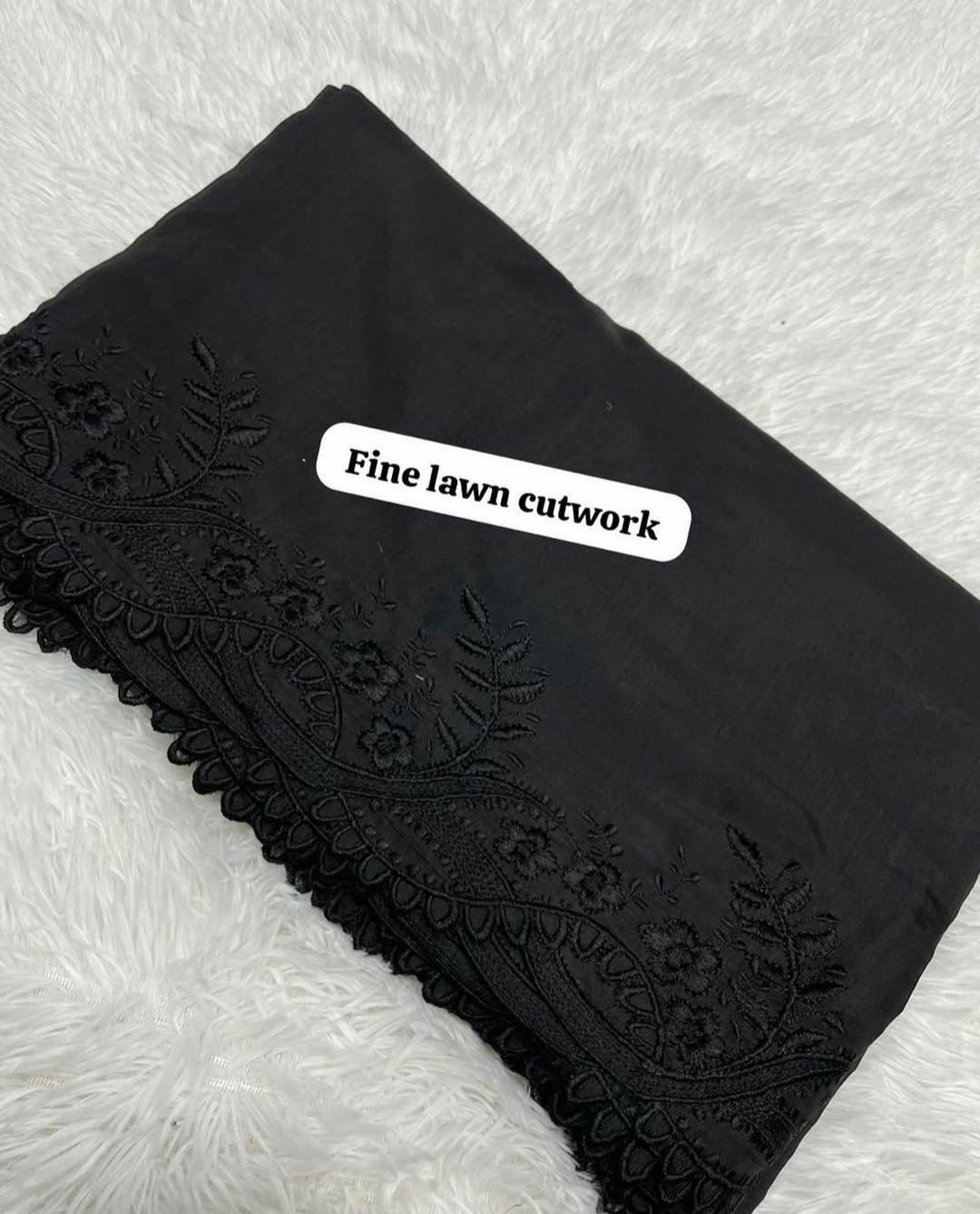 Voile Lawn Dupatta Black Half Moon