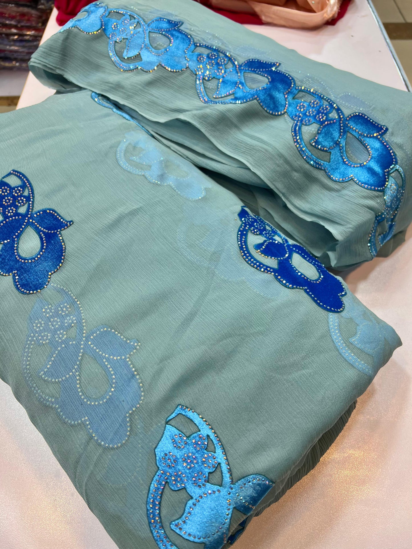 Chiffon velvet applic work 3pc