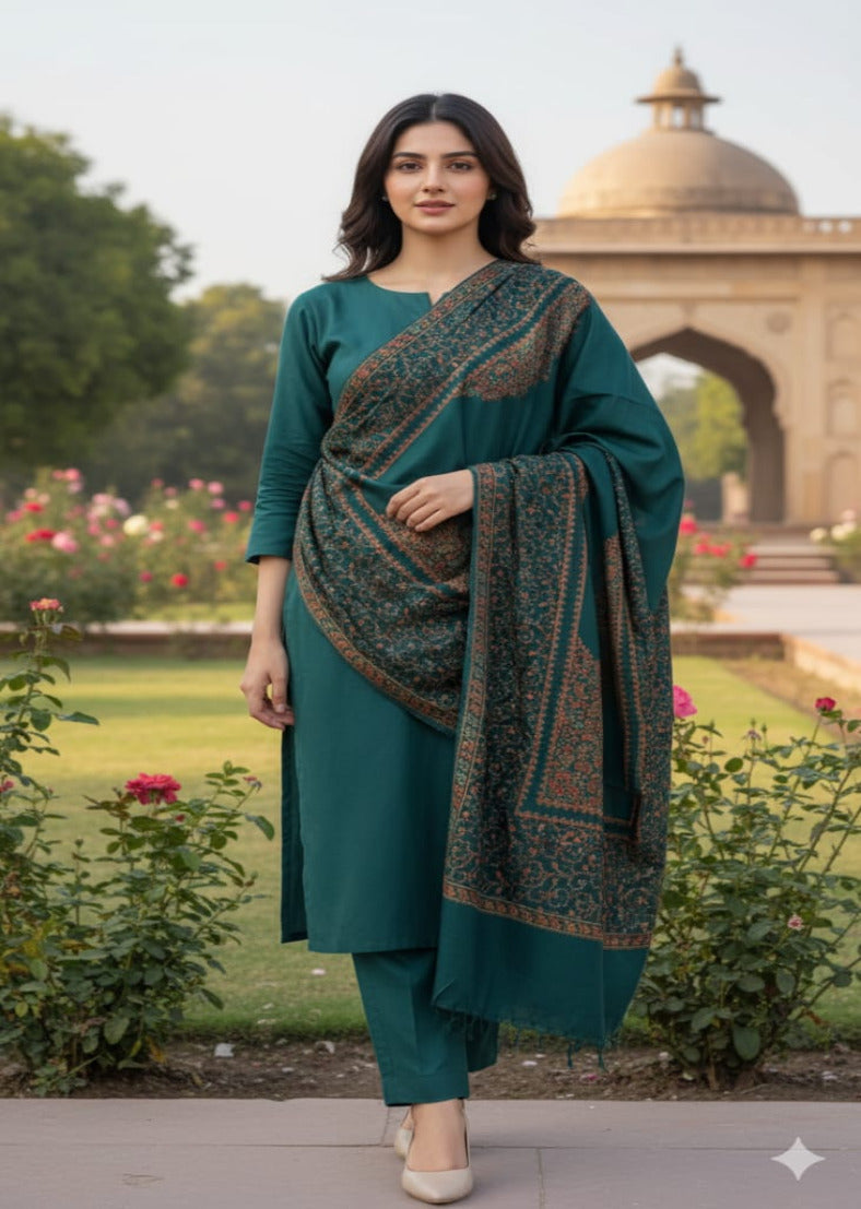 3PC Pashmina kacha tanka Unstitched Suit (Zinc)