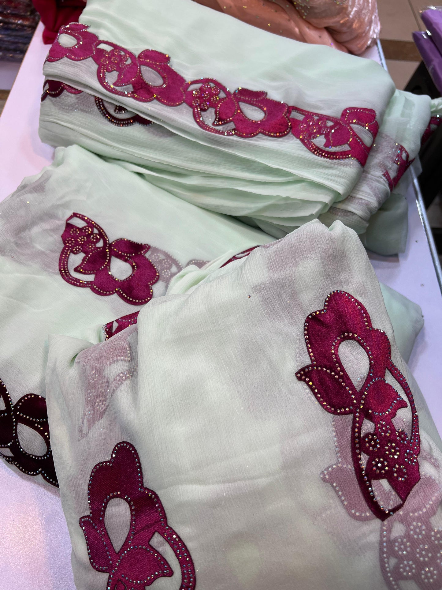 Chiffon velvet applic work 3pc