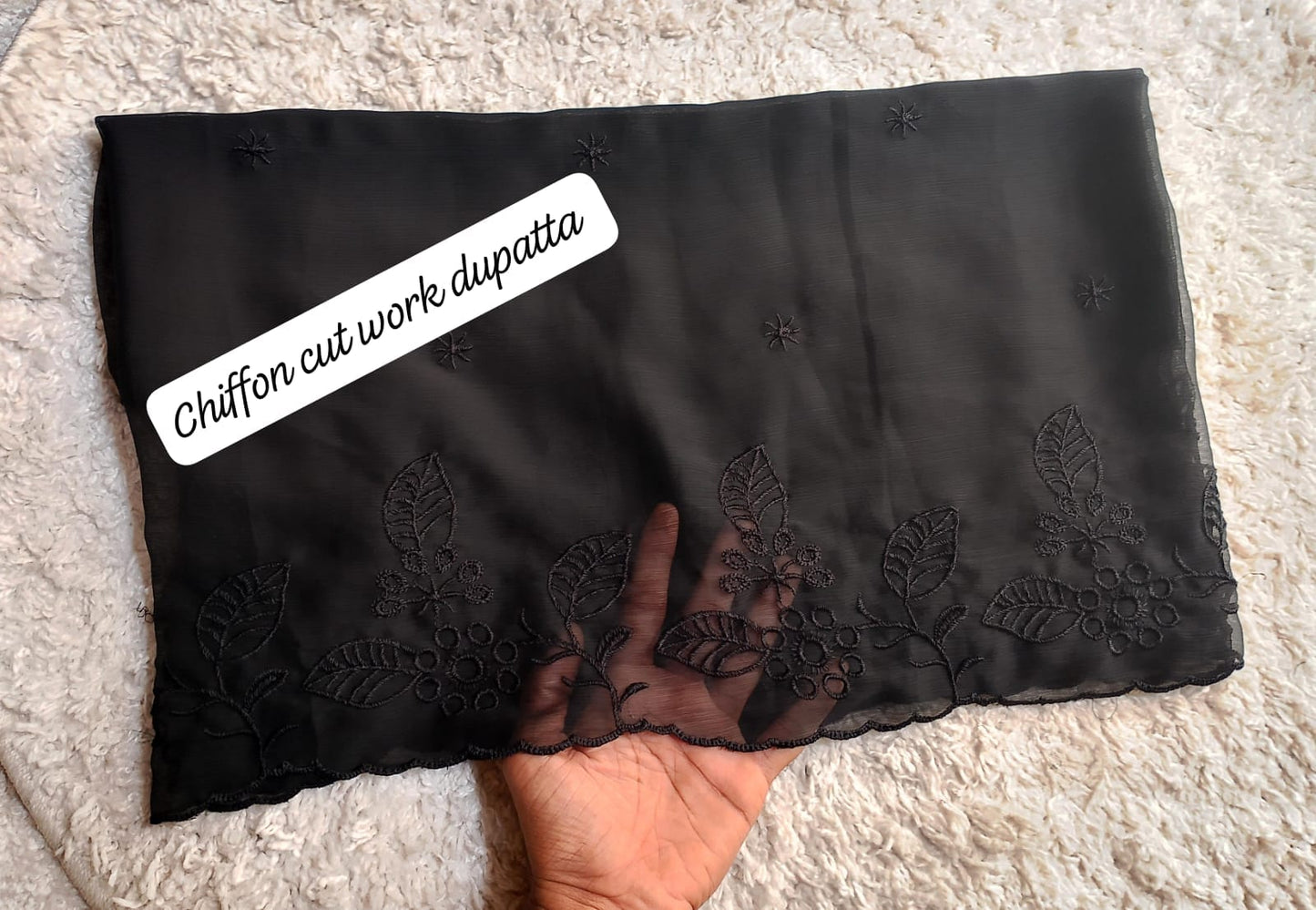 Pure Chiffion Embroidered Dupatta (Black)