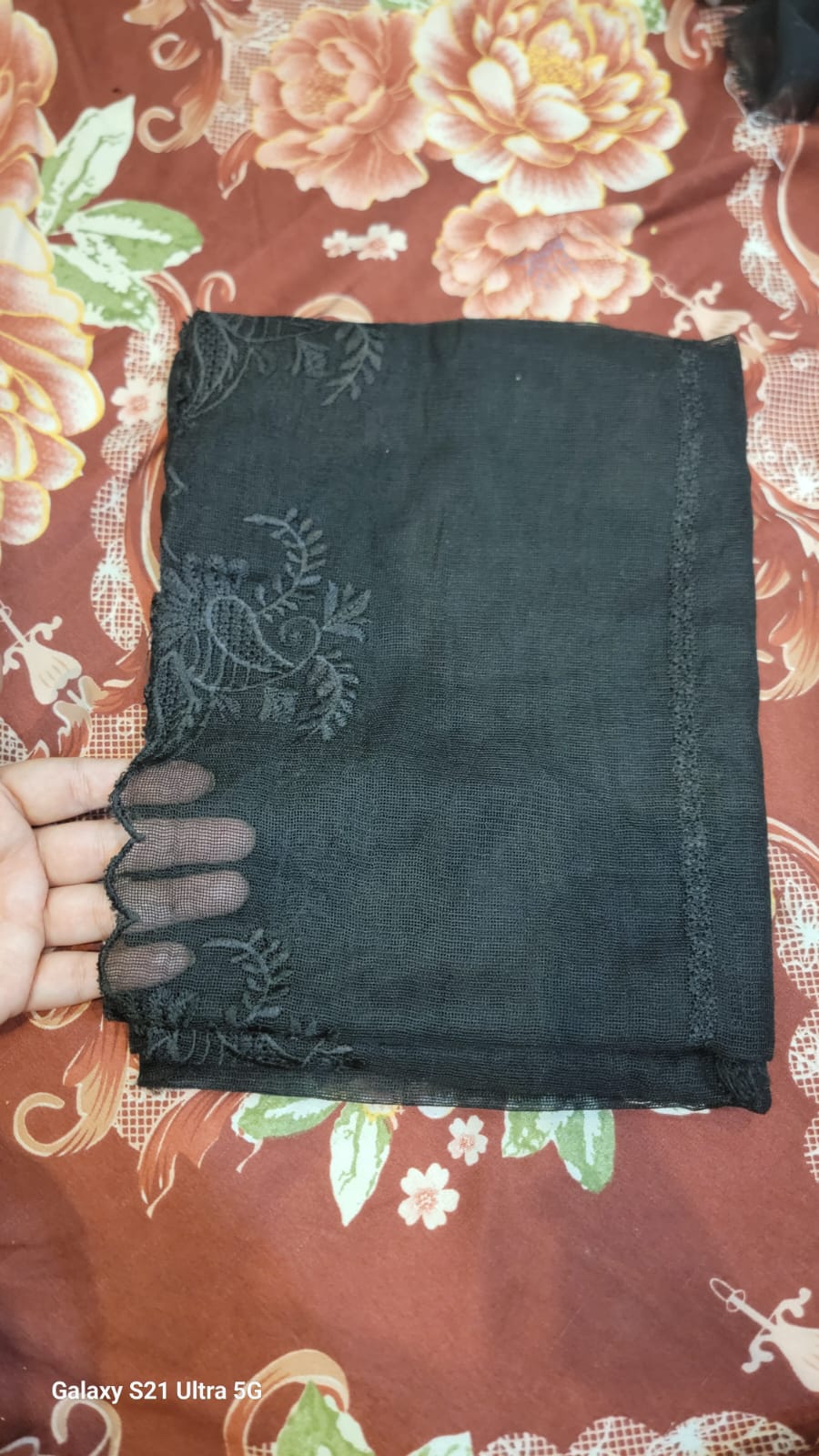 Pure khaddi cotton embroidered Dupatta (Black)