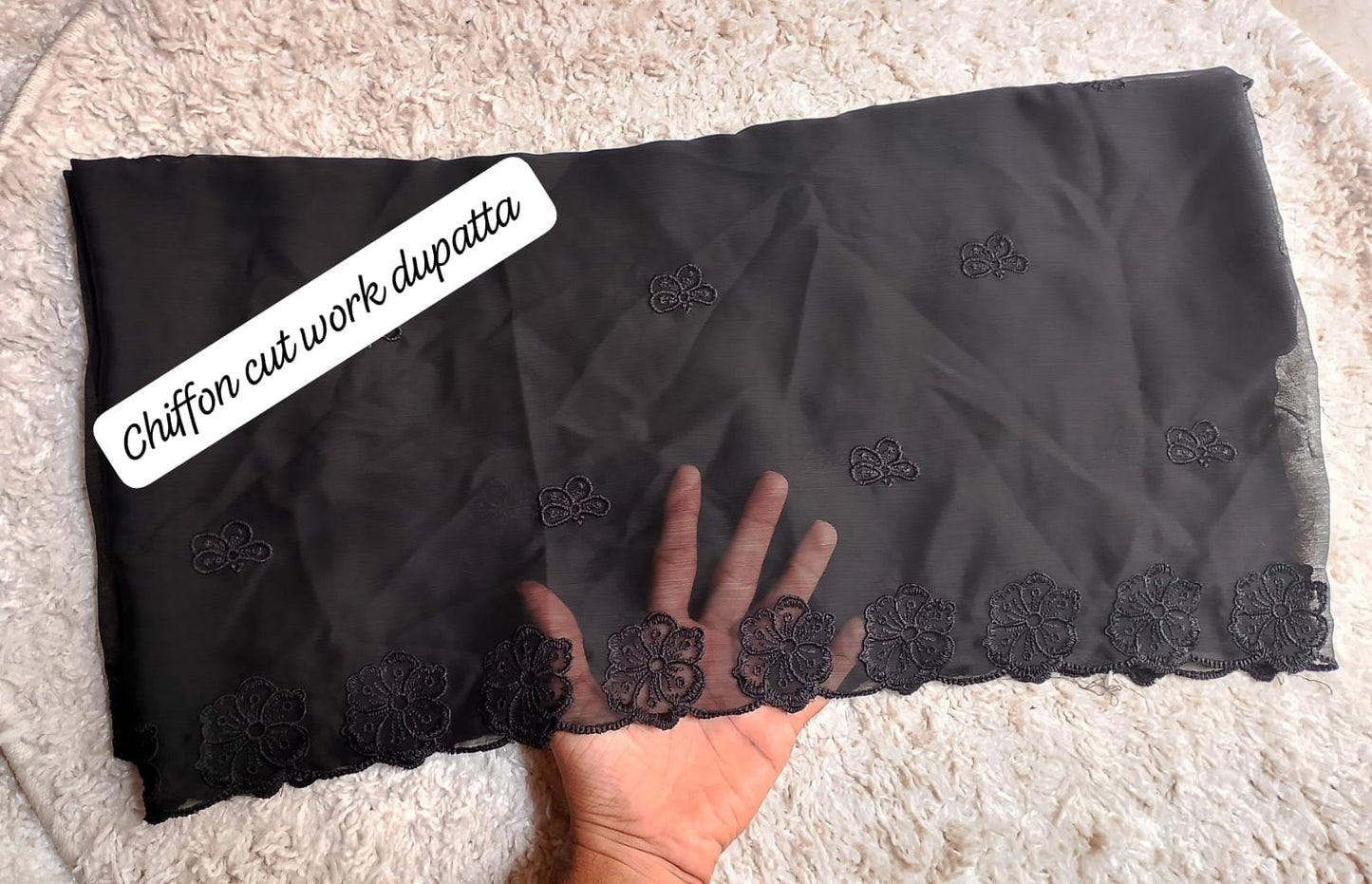 Pure Chiffion Embroidered Dupatta (Black)