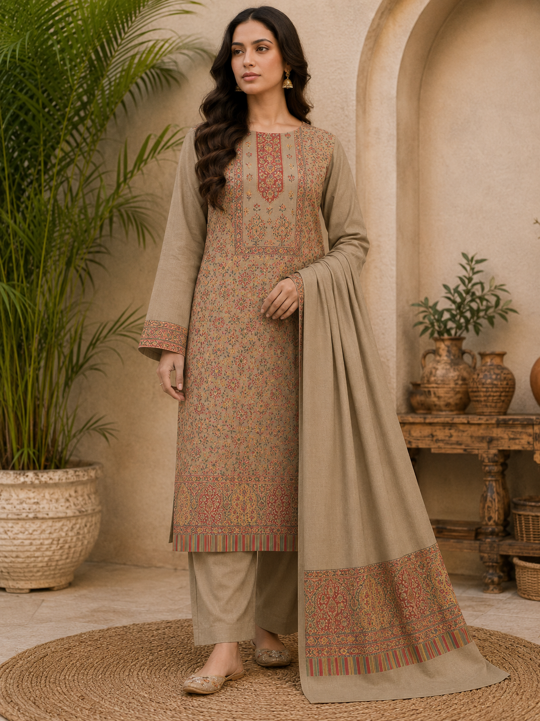 3PC Pashmina Kaani Unstitched Suit