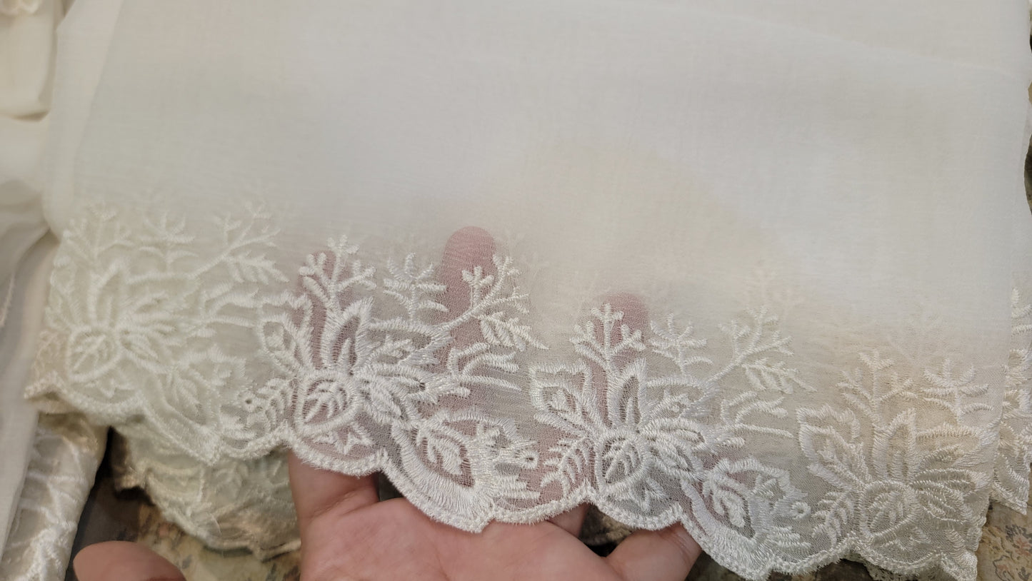 Pure Chiffion Embroidered Dupatta (white)