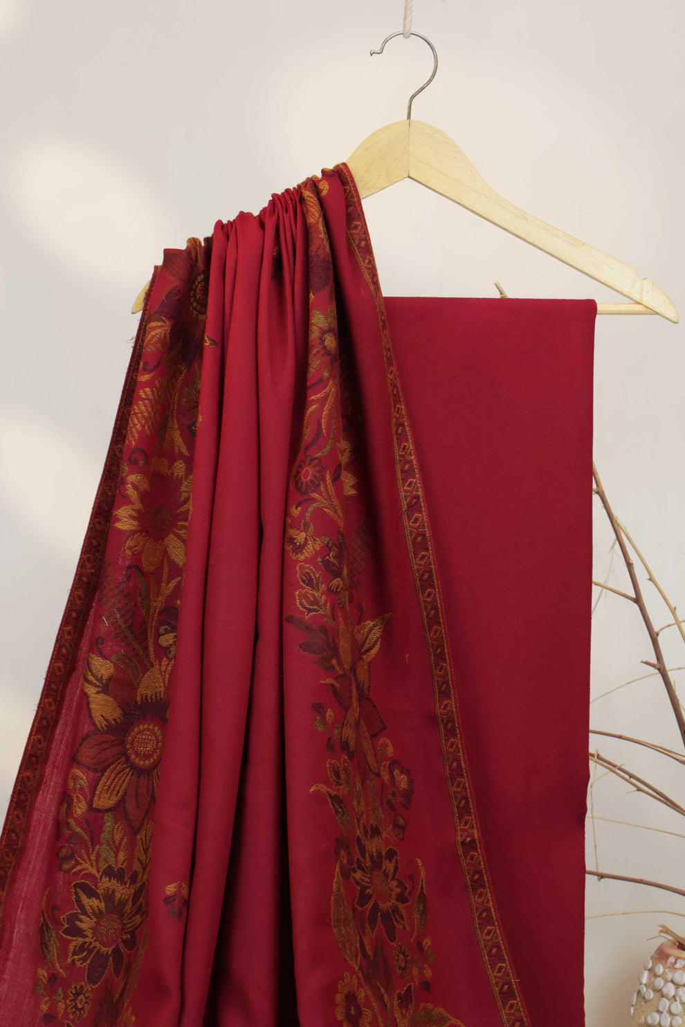 3PC Pashmina Kaani border Unstitched Suit