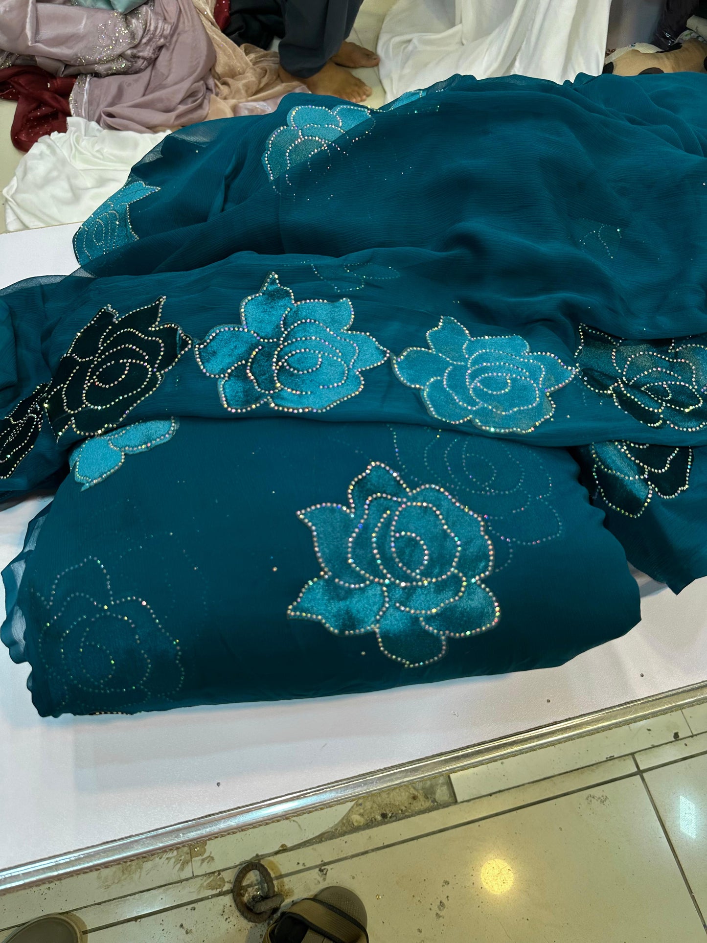 Chiffon velvet applic work 3pc