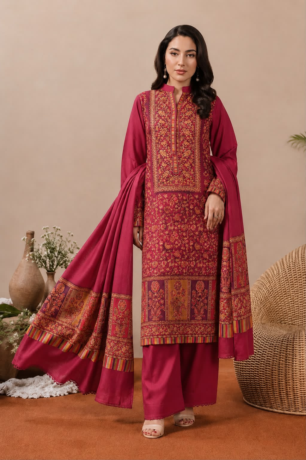 3PC Pashmina Kaani Unstitched Suit