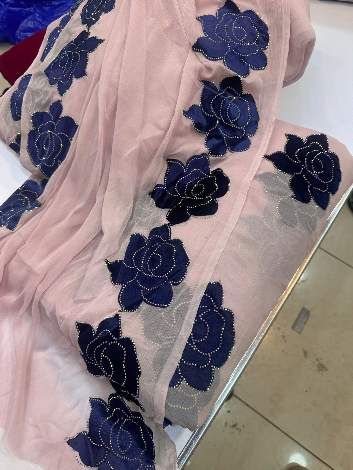 Chiffon velvet applic work 3pc
