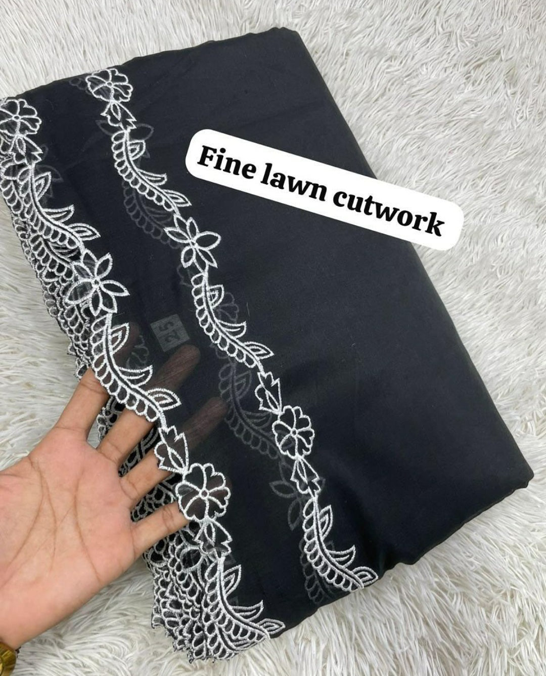 Voile Lawn Black On White Double Borders