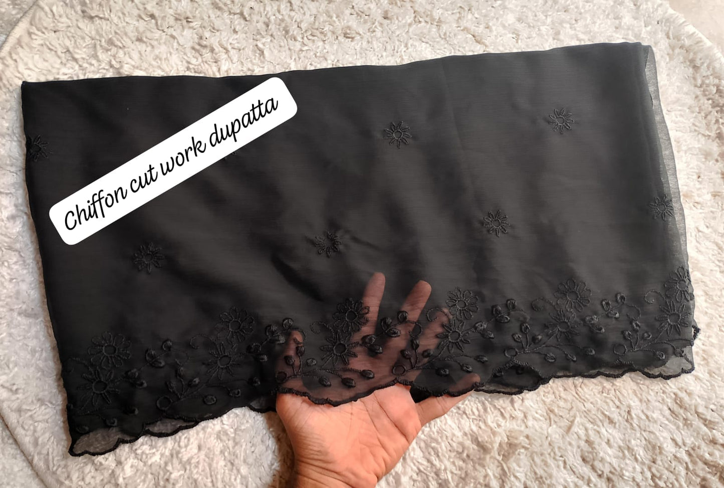 Pure Chiffion Embroidered Dupatta (Black)