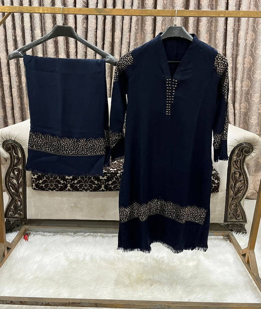 Pashmina Saroski Coord Set (Neavy Blue)