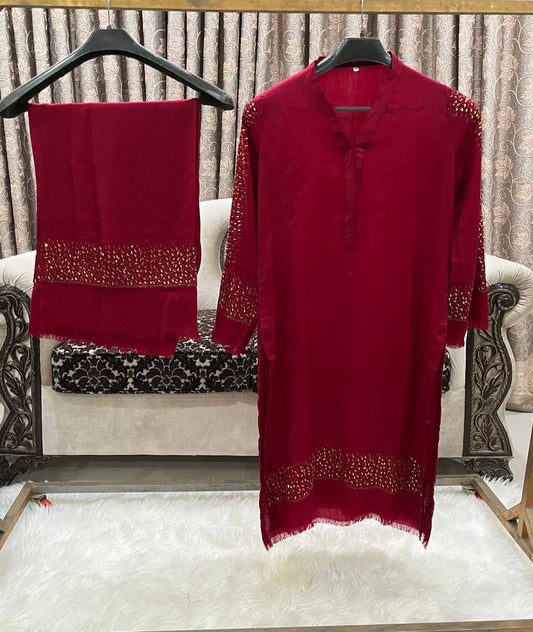 Pashmina Saroski  Coord Set (Maroon)
