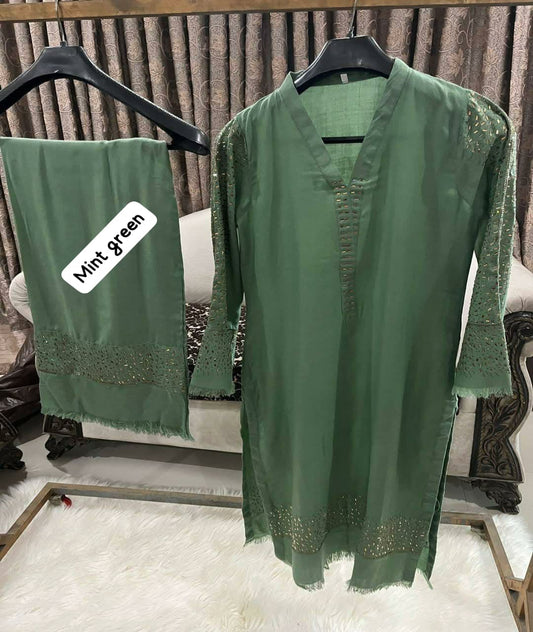Pashmina Saroski Coord Set (Mint Green)