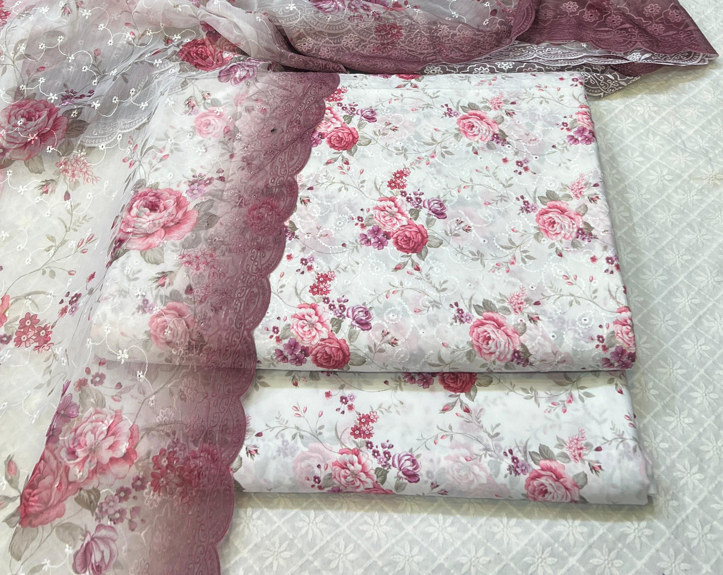 Swiss Chicken Kari CutworkWork Dupatta (White Floral)