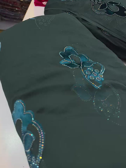 Chiffon velvet applic work 3pc