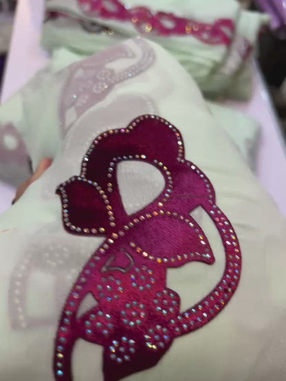 Chiffon velvet applic work 3pc