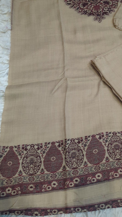 3PC Pashmina Kaani Unstitched Suit dark skin