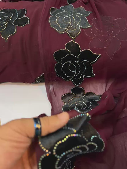 Chiffon velvet applic work 3pc
