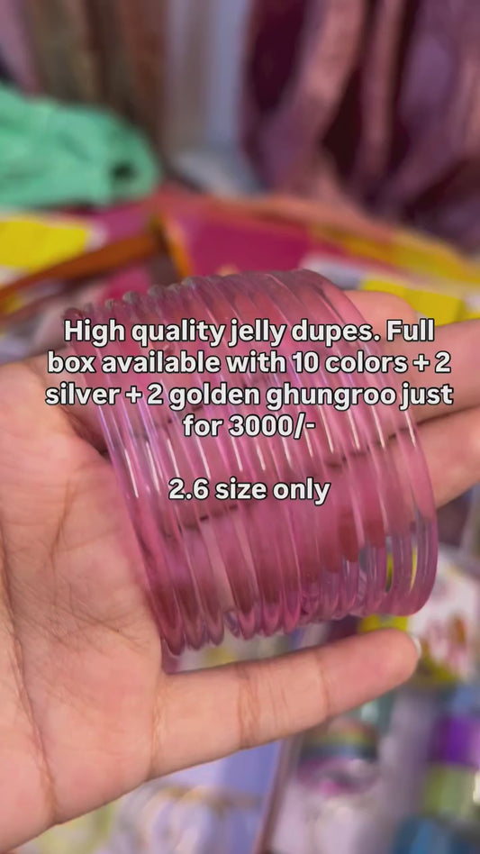 Pakistani Jelly Bangels 10 dozen box with 2 silver n 2 goled ghonhro kary
