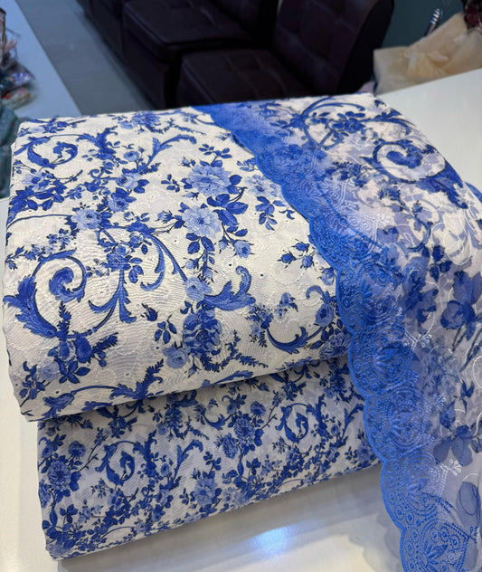Swiss Lawn Chicken Kari Cutwork Work (Blue Floral)
