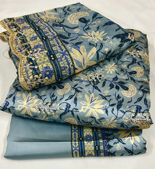 3pc Embroidered Shamose Silk